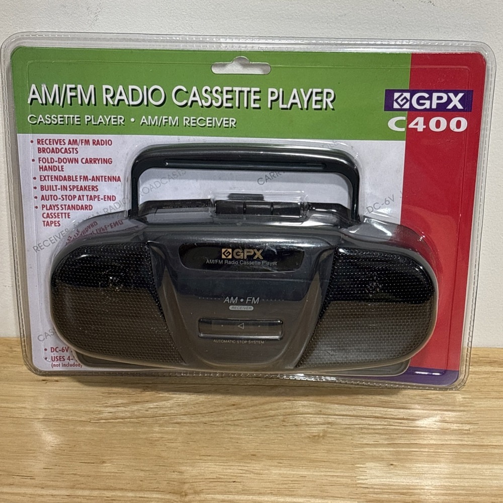 GPX AM/FM Vintage Cassette Player Mini Boom Box C400S Black New Auto